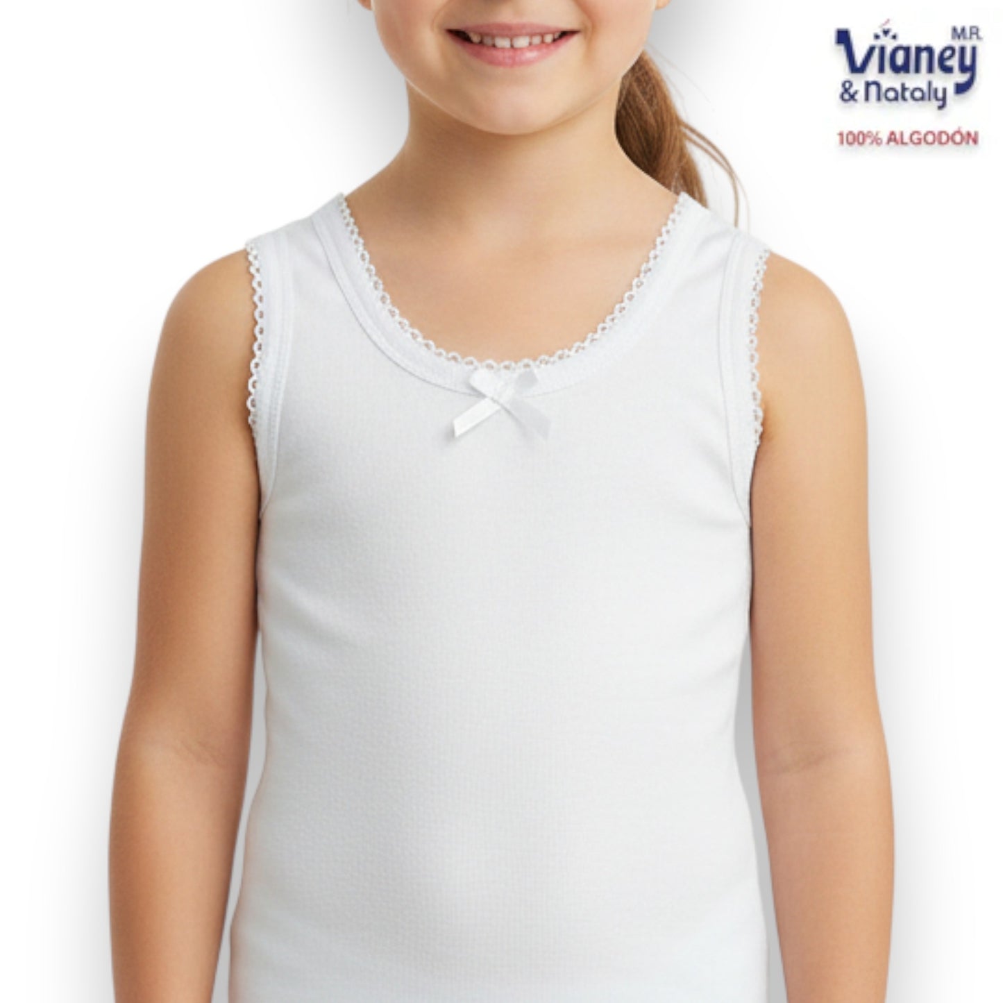 Camiseta inter tirante ancho blanca infantil niña Vianey paquete de 6