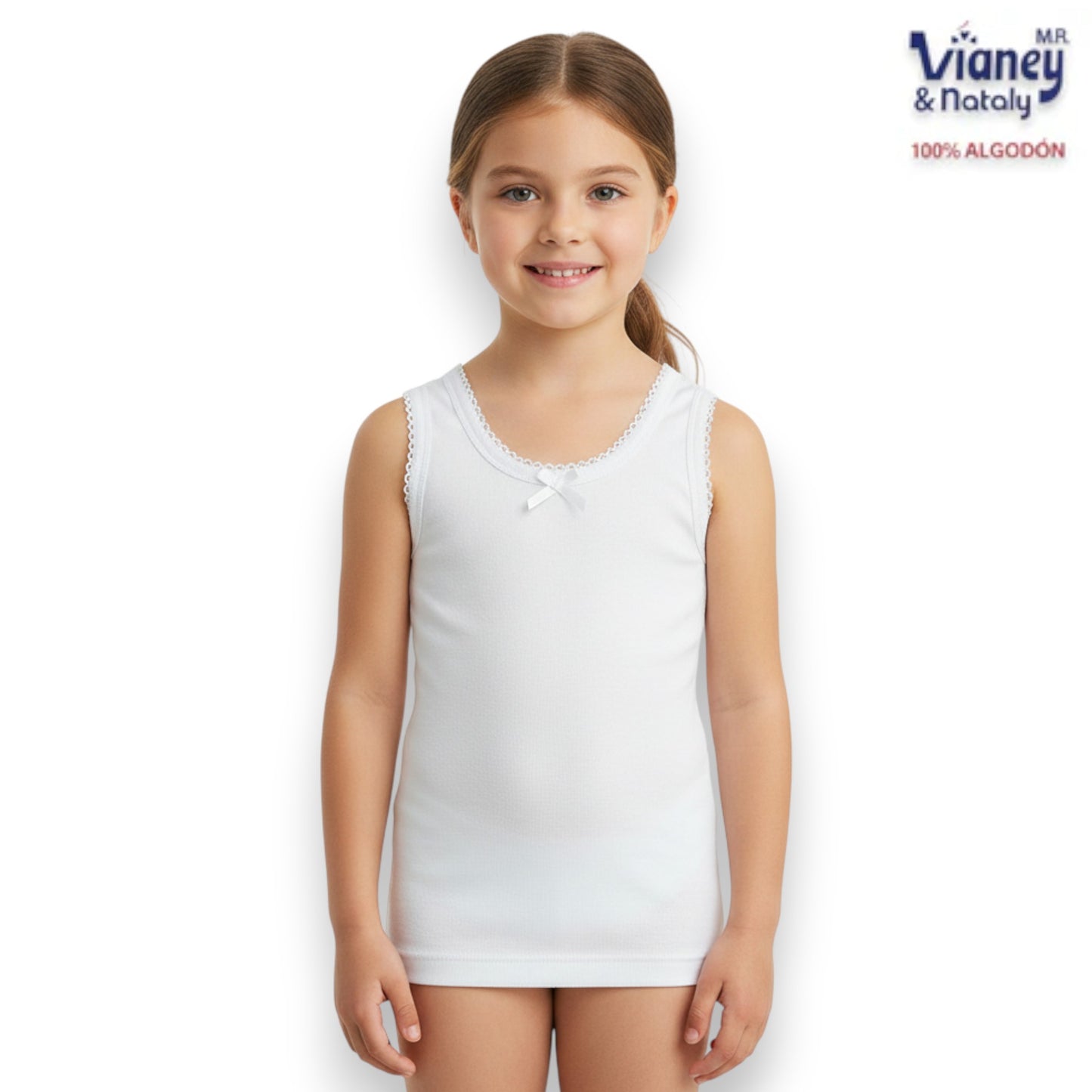 Camiseta inter tirante ancho blanca infantil niña Vianey paquete de 6