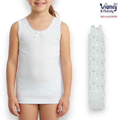 Camiseta inter tirante ancho blanca infantil niña Vianey paquete de 6