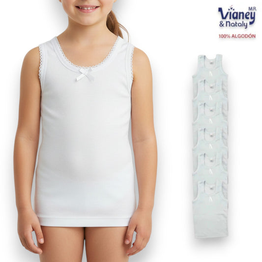 Camiseta inter tirante ancho blanca infantil niña Vianey paquete de 6