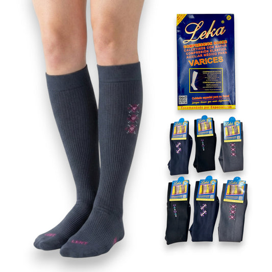 Calcetines compresores unitalla dama para varices Leka paquete de 6