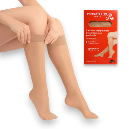 Calcetas tobimedias terapéuticas de mediana compresión 25-16 mm Hg dama Prevaris