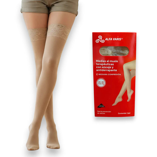 Medias terapéuticas con encaje de mediana compresión 20-30 mm Hg dama Prevaris