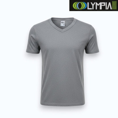 Playera de algodón cuello V manga corta lisa gris caballero #5021 Olympia