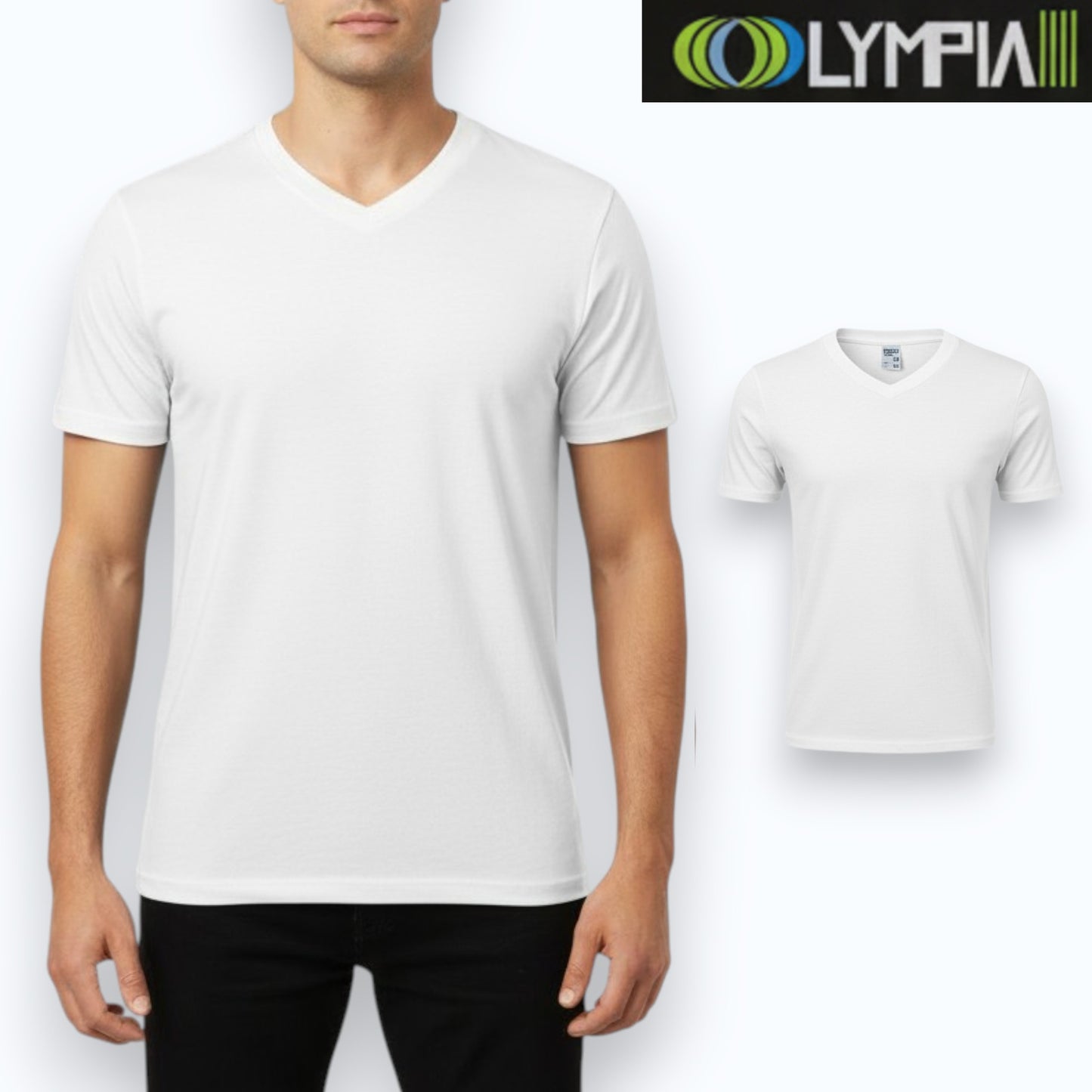 Playera de algodón cuello V manga corta lisa blanca caballero #5020 Olympia