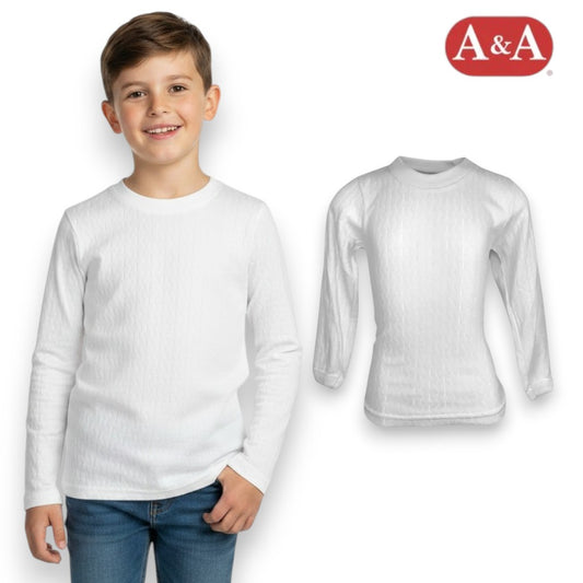 Playera rombos cuello redondo manga larga blanca unisex infantil AYA