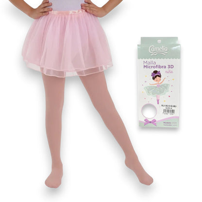 Malla lisa de microfibra 3D económica para ballet niña #3109 Camelia