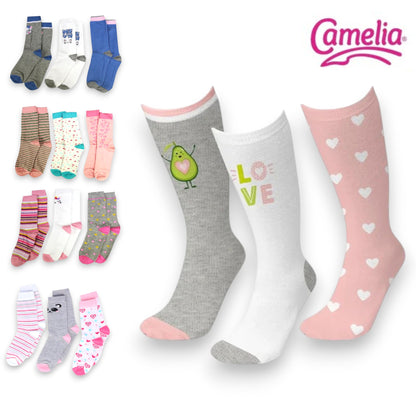 Calceta estampada surtida para niña #8006 Camelia paquete de 3