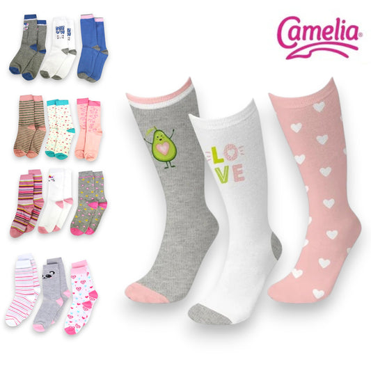 Calceta estampada surtida para niña #8006 Camelia paquete de 3