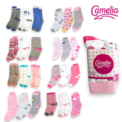Calceta estampada surtida para niña #8006 Camelia paquete de 3