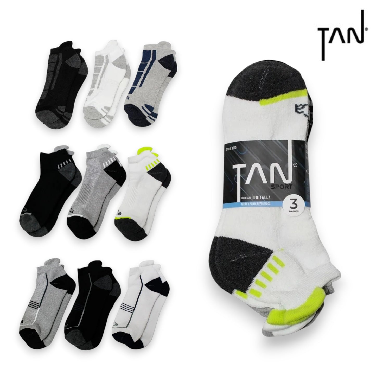 Tin deportivo talón alto caballero #8010 Tan paquete de 3