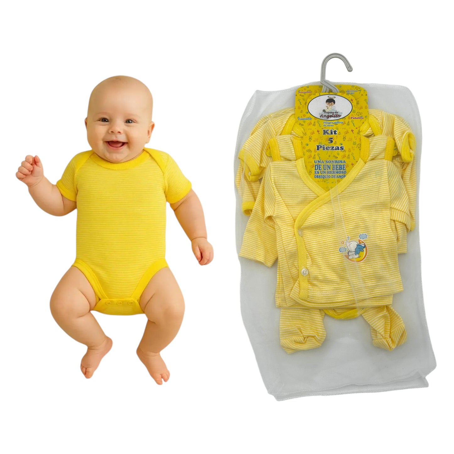 Kit 5 piezas de algodón para recién nacido Angelito