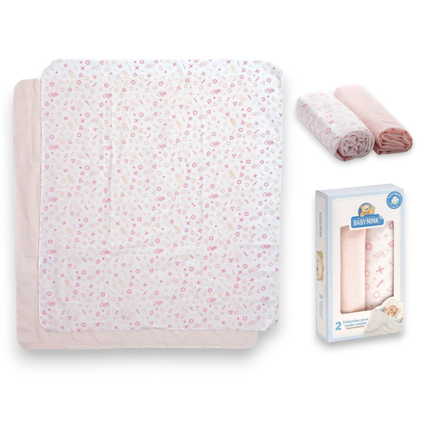 Duo de sábanas de franela de algodón multiusos para recién nacido #080 Baby Mink