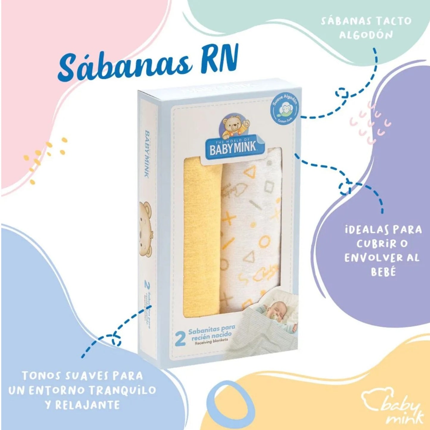 Duo de sábanas de franela de algodón multiusos para recién nacido #080 Baby Mink