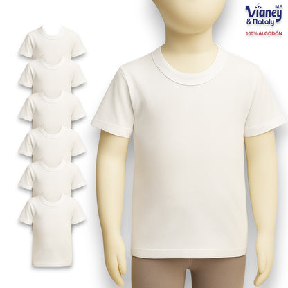 Playera manga corta inter blanca unisex infantil Vianey paquete de 6