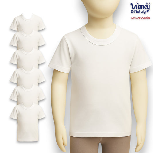 Playera manga corta inter blanca unisex infantil Vianey paquete de 6