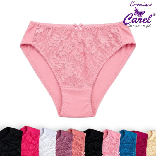 Pantaleta corte francés encaje enfrente surtida M/G Carel paquete de 12
