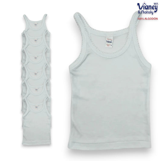 Camiseta inter tirante delgado blanca infantil niña Vianey paquete de 6