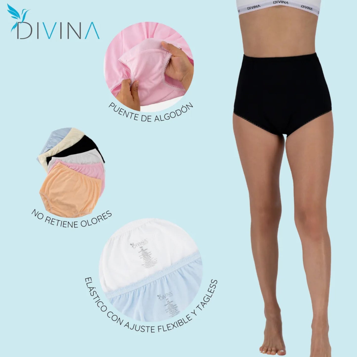 Pantaleta completa 100% algodón surtida #100-101 dama Divina paquete de 6