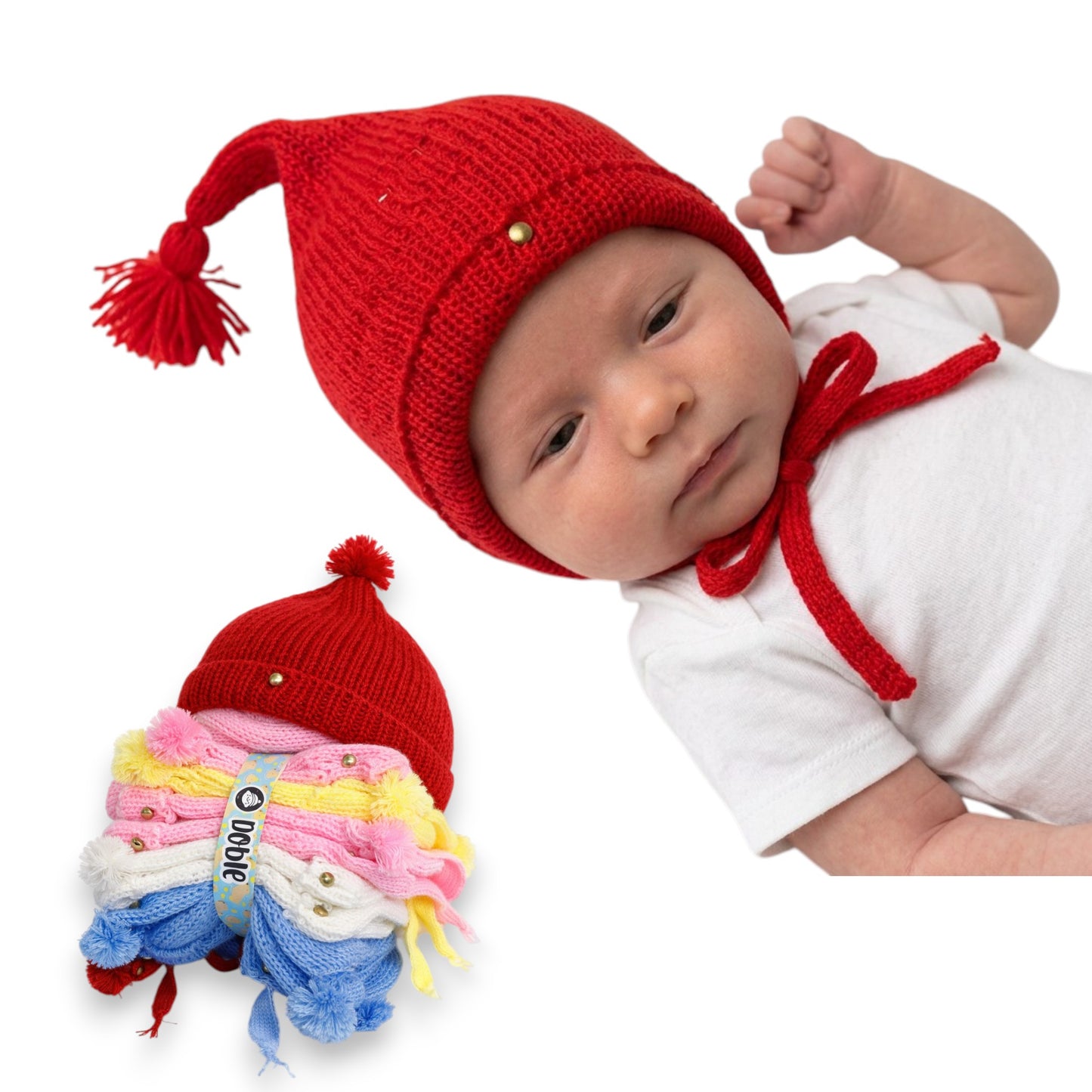 Gorro tejido surtido varios colores recién nacido diseño doble paquete de 12