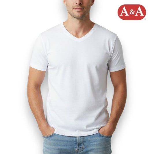 Playera manga corta cuello V blanca unitalla caballero AYA