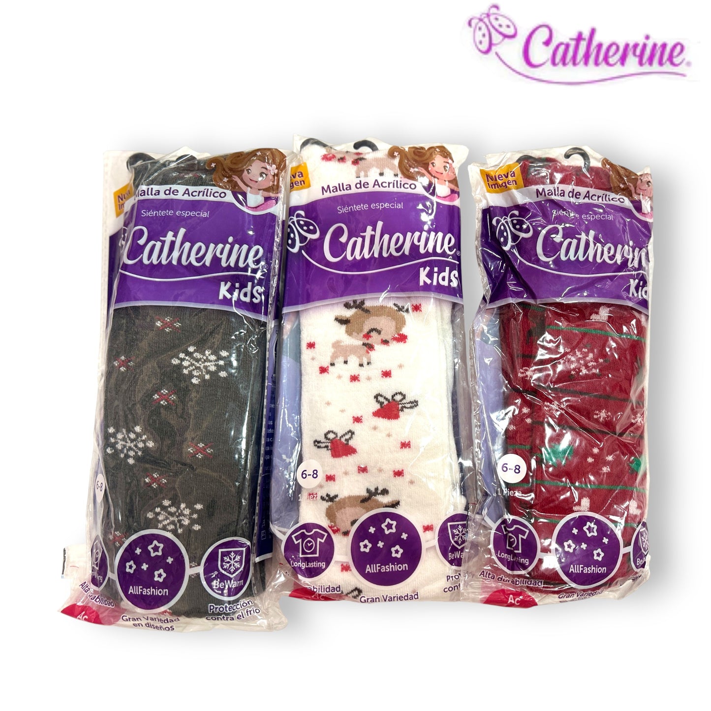 Malla estampada navideña de acrilán gruesa infantil Catherine paquete de 3