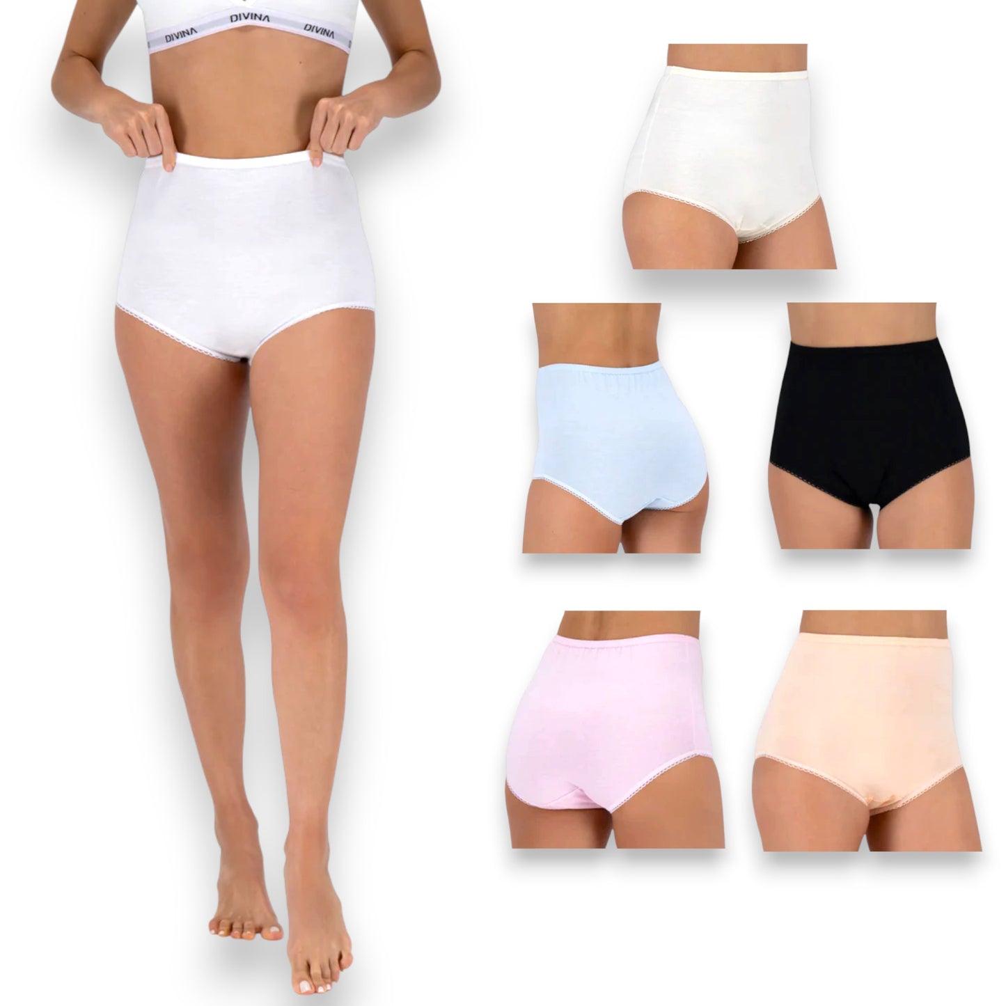 Pantaleta completa 100% algodón surtida #100-101 dama Divina paquete de 6