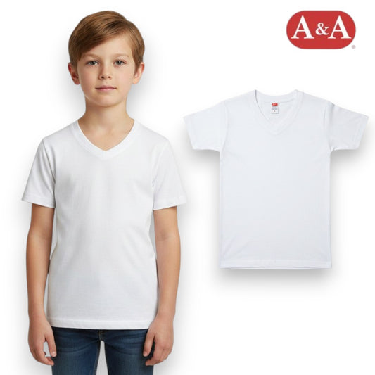 Playera manga corta cuello V blanca niño infantil AYA