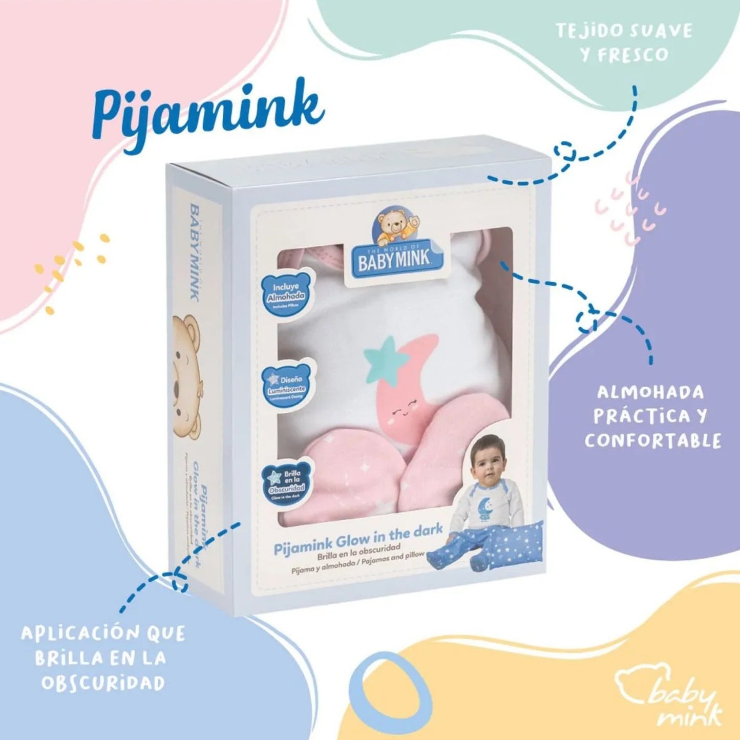 Set de Pijama y Almohada que Brilla en la Oscuridad Baby Mink