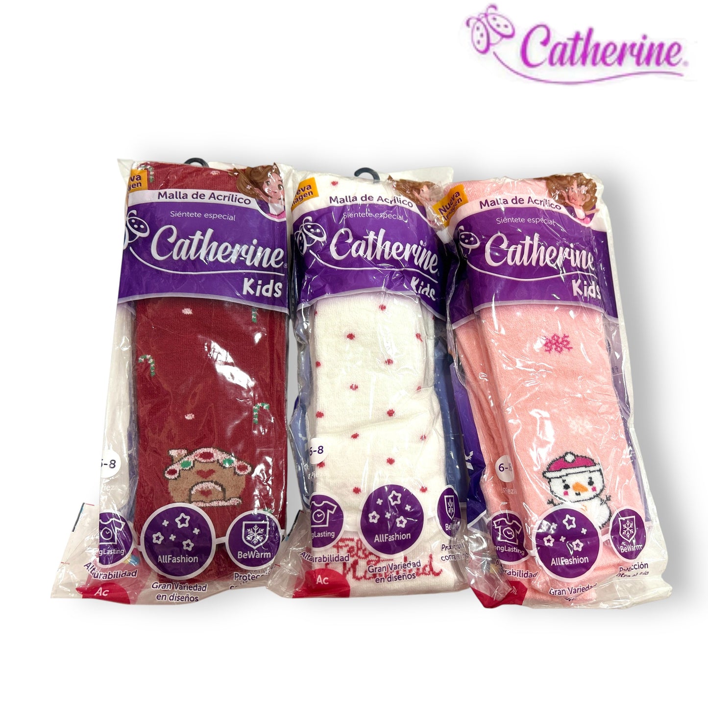Malla estampada navideña de acrilán gruesa infantil Catherine paquete de 3
