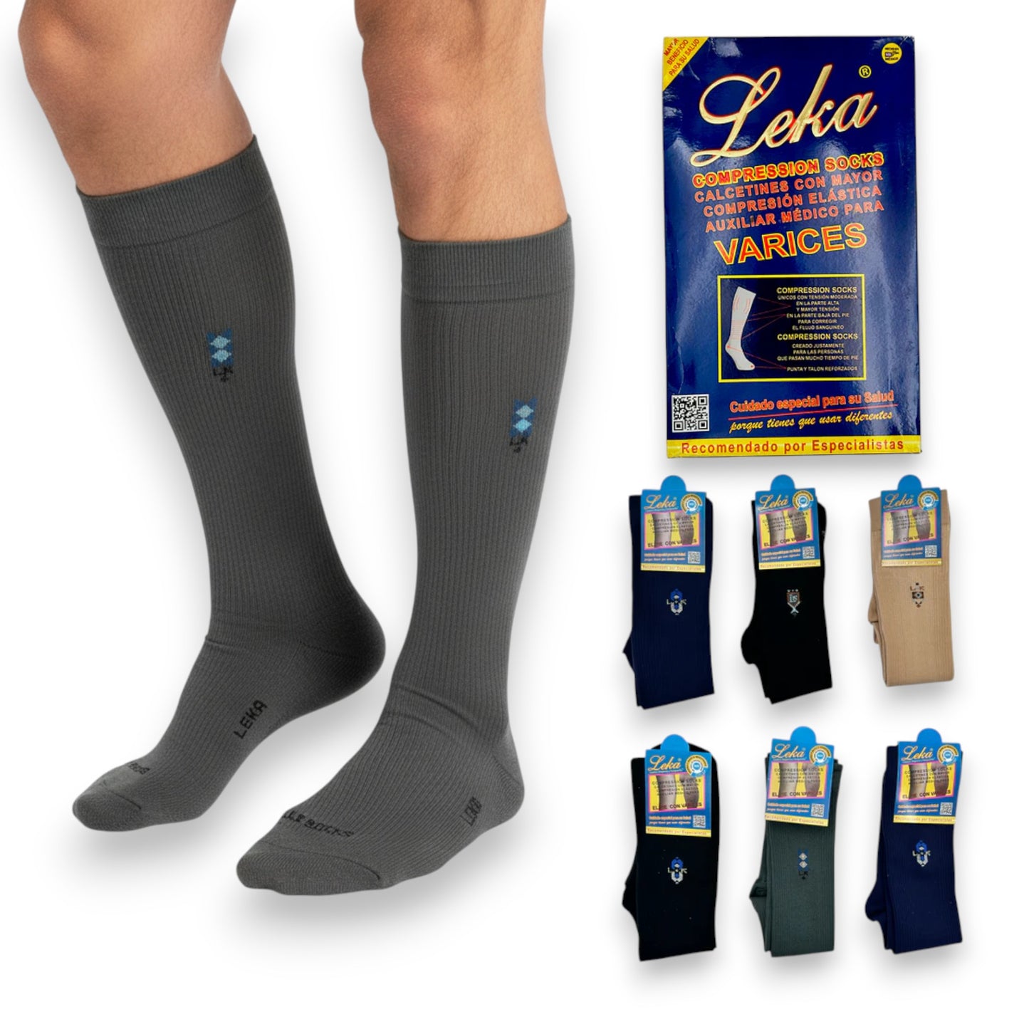 Calcetines compresores unitalla caballero para varices Leka paquete de 6