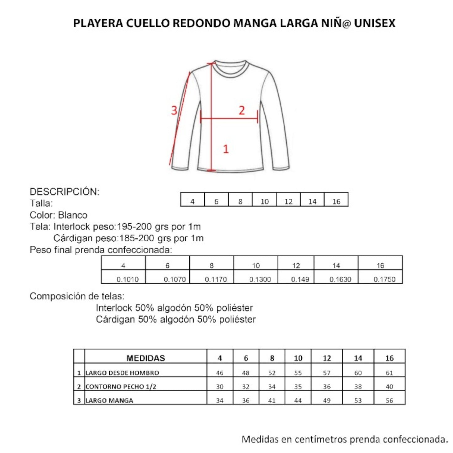 Playera cuello redondo manga larga varios colores infantil unisex Ramoncito