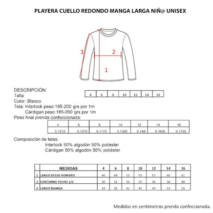 Playera cuello redondo manga larga varios colores infantil unisex Ramoncito
