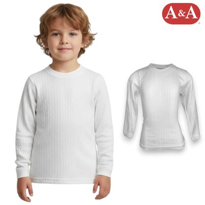 Playera rombos cuello redondo manga larga blanca unisex infantil AYA