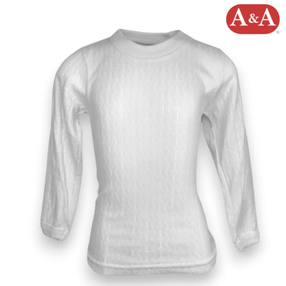 Playera rombos cuello redondo manga larga blanca unisex infantil AYA