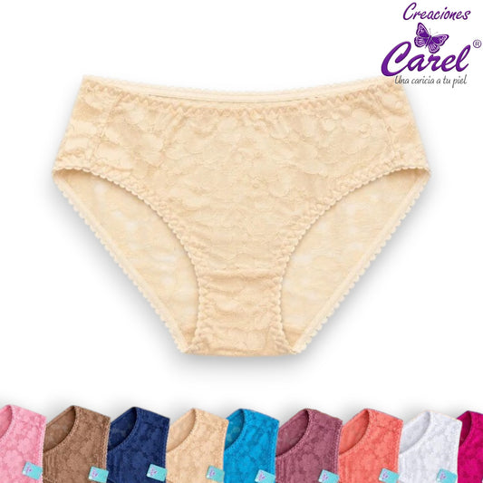 Pantaleta corte francés encaje total surtida M/G Carel paquete de 12