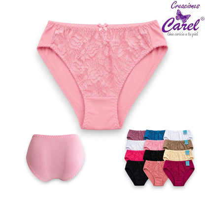 Pantaleta corte francés encaje enfrente surtida M/G Carel paquete de 12