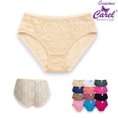 Pantaleta corte francés encaje total surtida M/G Carel paquete de 12