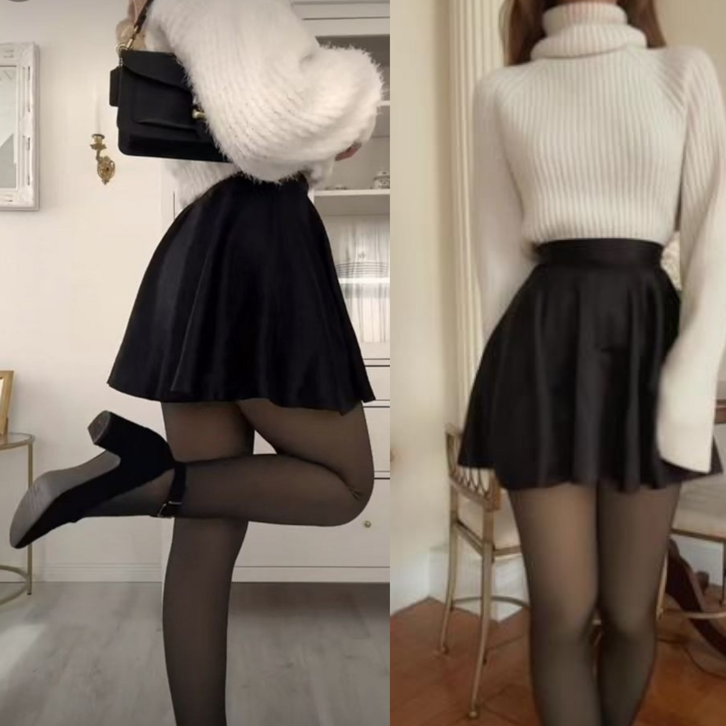 Malla polar negra forrada con felpa efecto piel dama #4010 camelia
