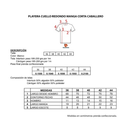 Playera ramoncito cuello redondo manga corta blanca caballero