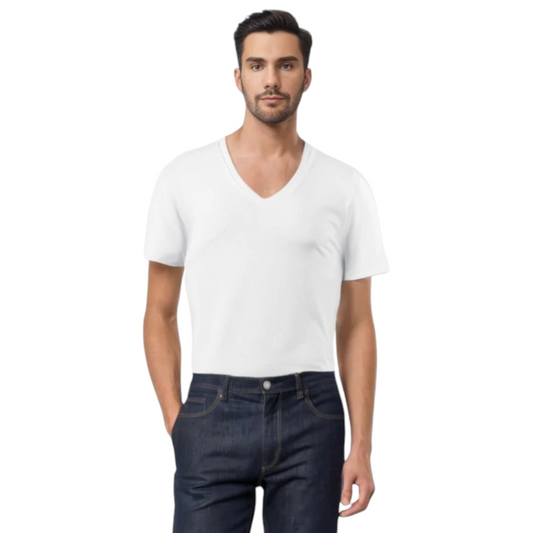 Playera ramoncito cuello V manga corta blanca caballero