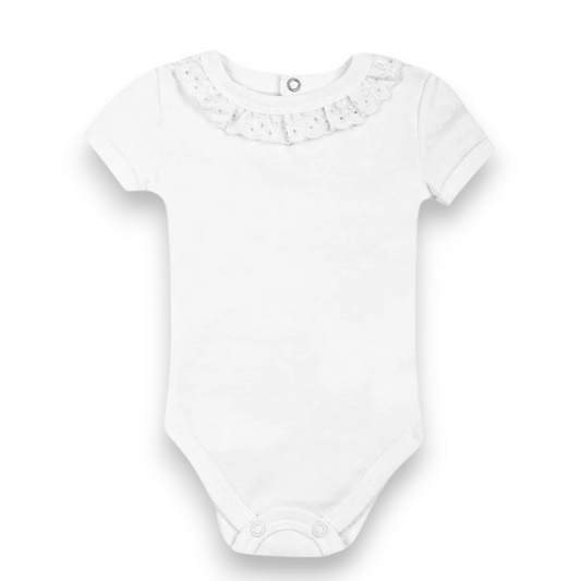 Pañalero manga corta con olán en cuello blanco baby creysi #582