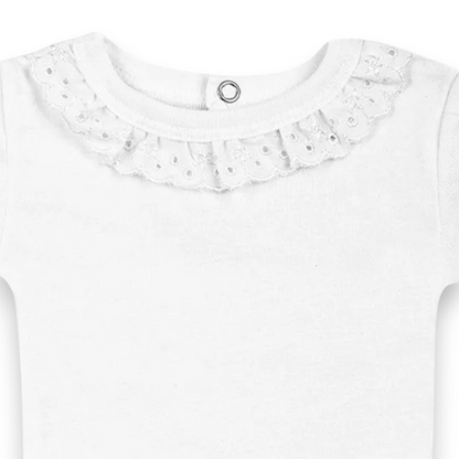 Pañalero manga corta con olán en cuello blanco baby creysi #582