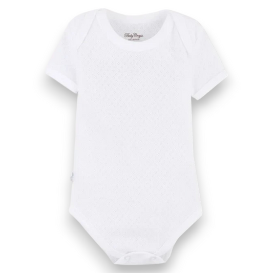 Pañalero manga corta de algodón hipoalergénico tejido calado blanco baby creysi #577