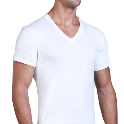 Playera cuello V de algodón blanca lisa caballero Zaga