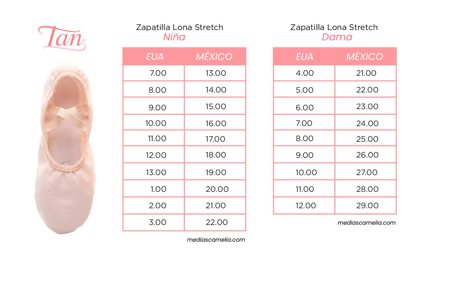 Zapatilla de ballet lona stretch rosa varias tallas #906