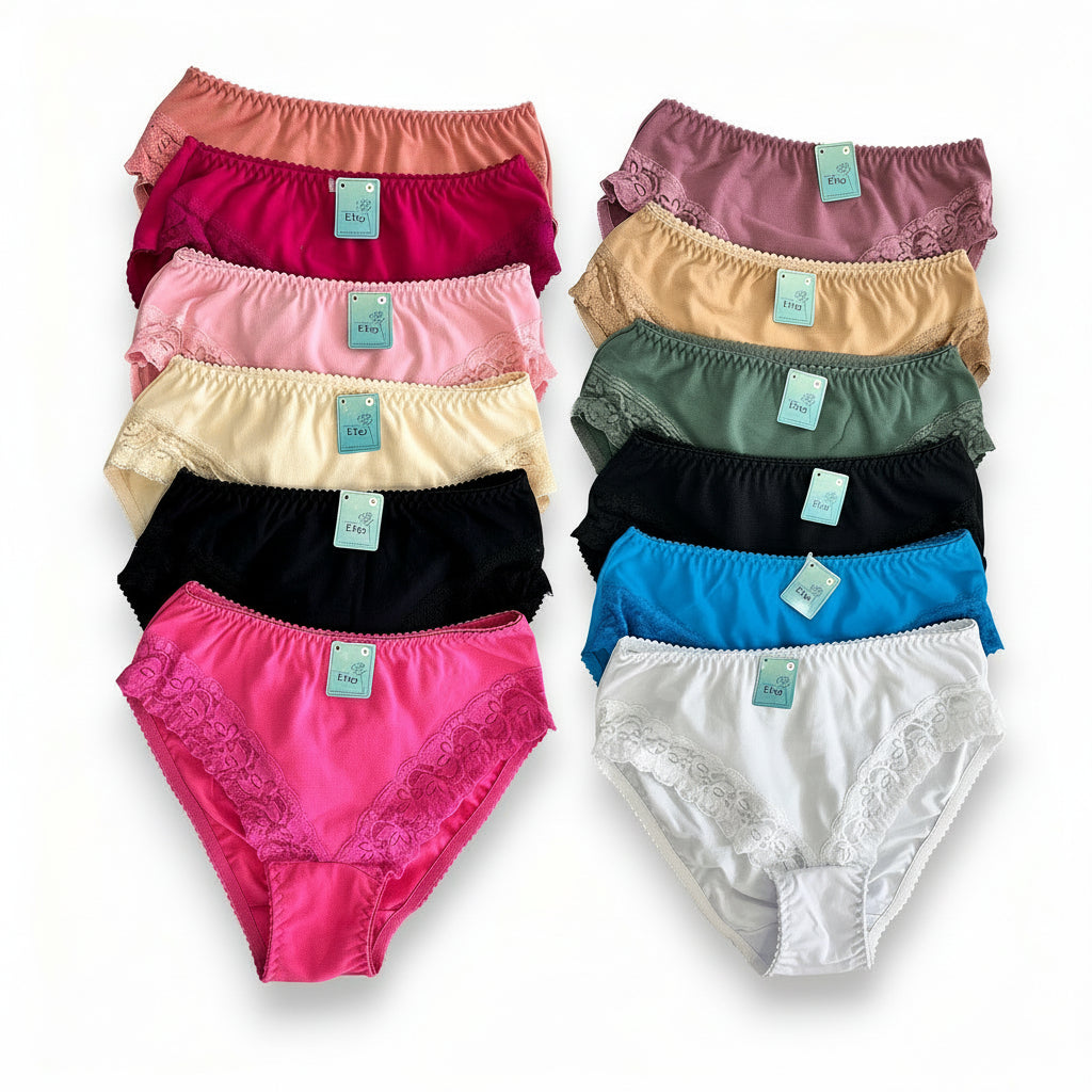 Pantaletas corte francés encaje en pierna surtidas unitalla (M-G) Elsy paquete de 12