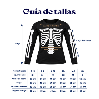 Playera manga larga huesos halloween unisex Ross