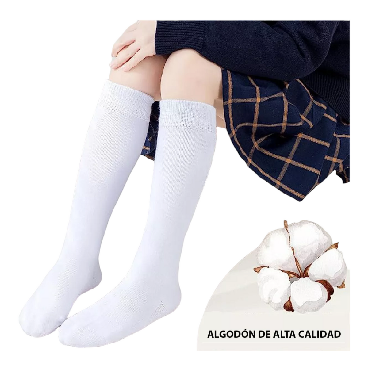 Calceta escolar lisa de algodón camila 6 piezas – Bonetera De Angel
