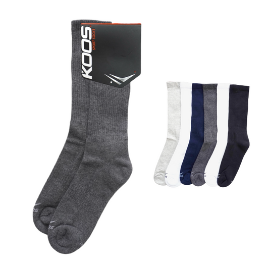 Calceta deportiva larga lisa unitalla unisex Koos paquete de 6